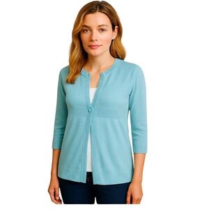 Vintage Aqua Blue Empire Waist Long Sleeve Knit Cardigan Sweater Medium